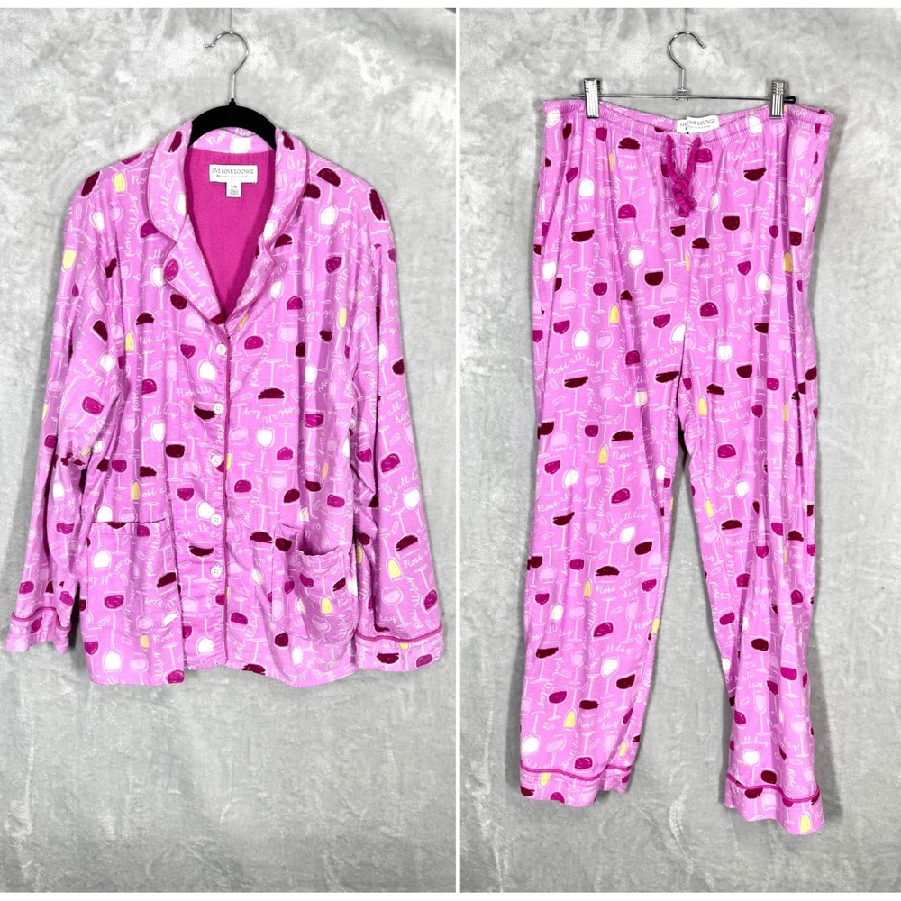 Live Love Lounge Womens Pajama Set Large Pink Rosé All Day Sleepwear Top Pants
